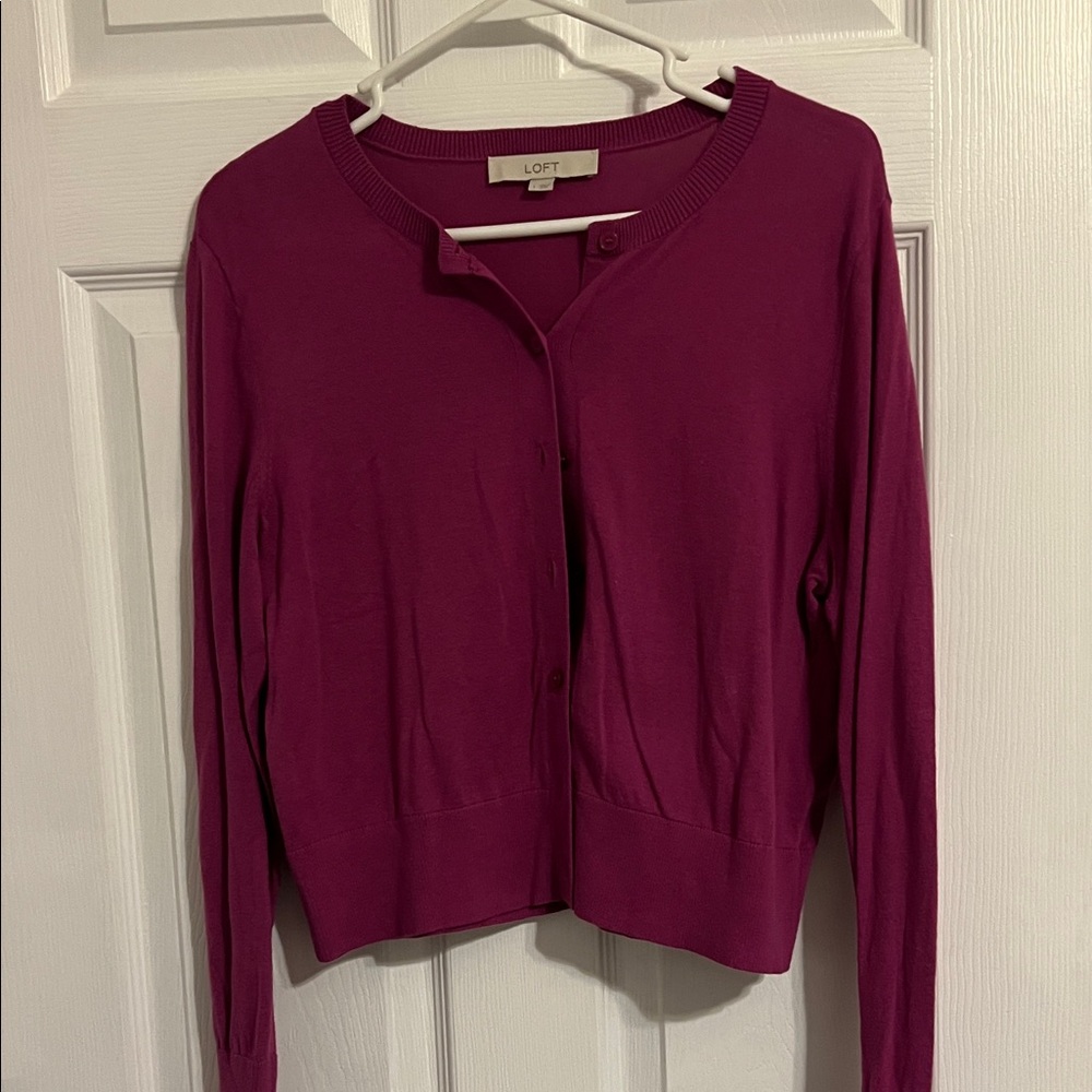 LOFT Magenta Button-Up Cardigan